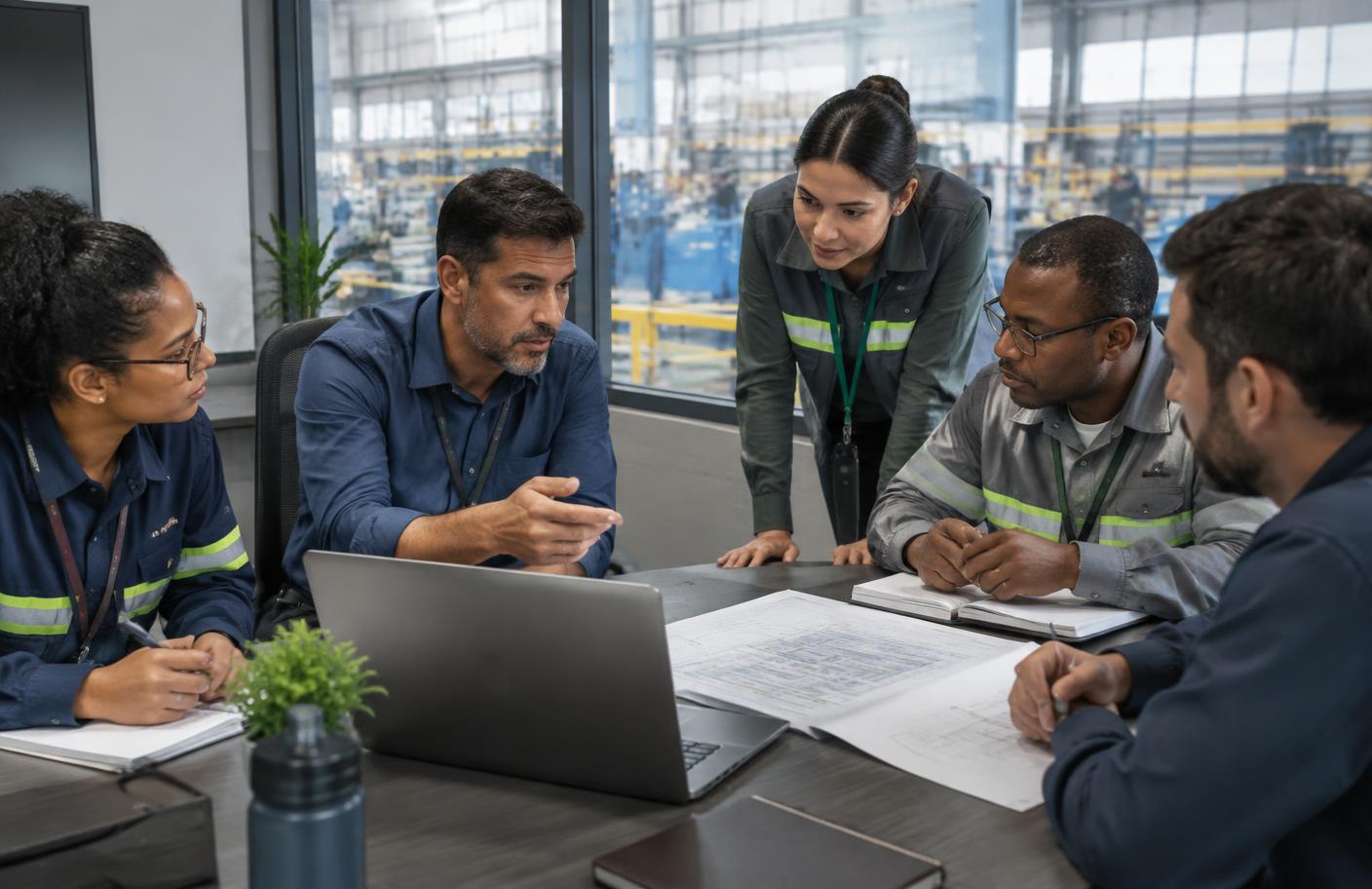 Equipe avaliando processos e indicadores